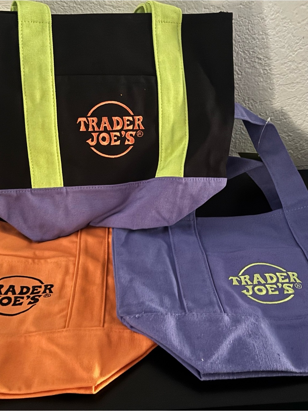 Trader Joe’s Mini Tote Bag Bundle - Black, Lime, Purple & Orange